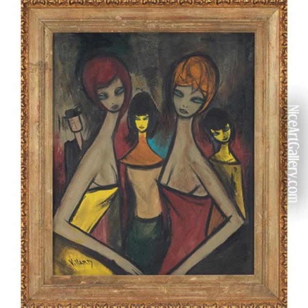 Four Women Oil Painting - Antoine Villard