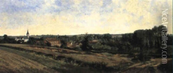 A Panoramic View Of Entraygnes Oil Painting - Jean Ferdinand Monchablon