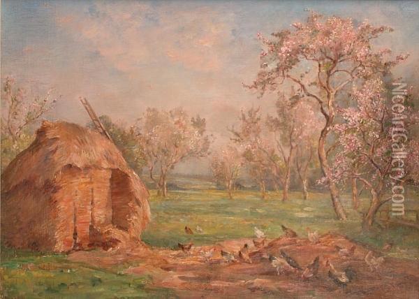 Apple Blossom - A Corner Of The Orchard Oil Painting - James Herbert Snell