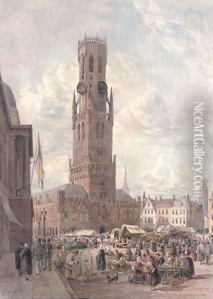 The Old Clock Tower at Bruges Oil Painting - William Nutter
