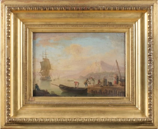 Pecheurs Au Port Oil Painting - Charles Francois Lacroix
