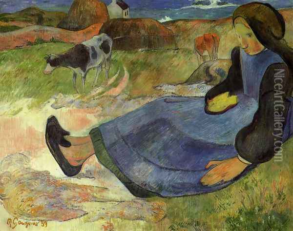 Seated Breton Girl Oil Painting - Paul Gauguin