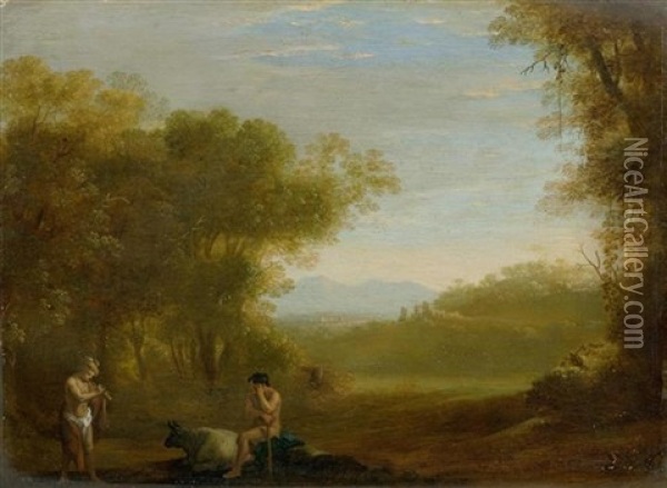 Arkadische Landschaft Mit Figuren Oil Painting - Bartholomeus Breenbergh