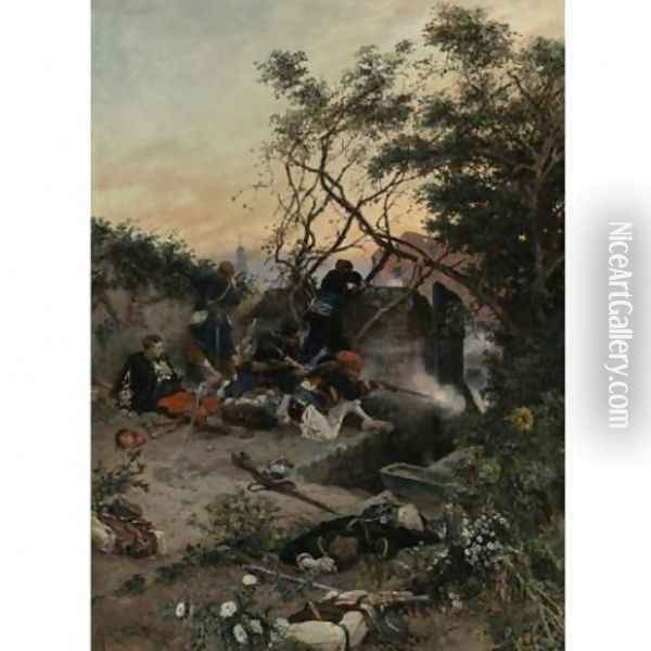Under fire Oil Painting - Alphonse de Neuville