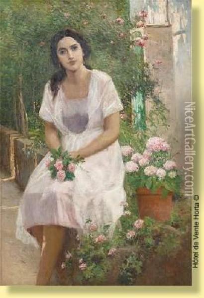 Jeune Italienne Au Bouquet De Fleurs Oil Painting - Alois Boudry