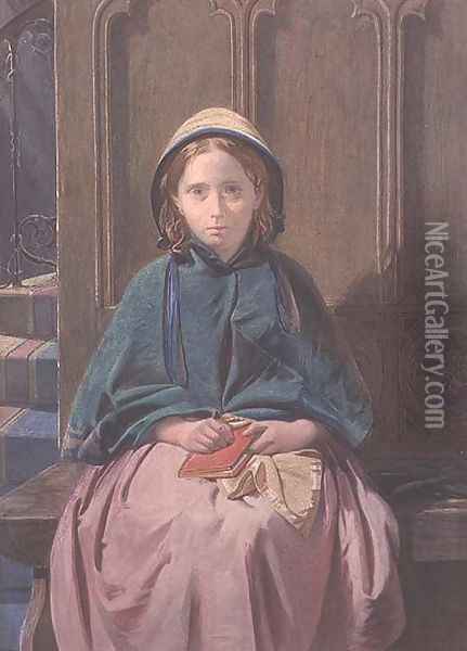 Portrait of a Girl Reading in a Church Pew, 1862 Oil Painting - David Roberts