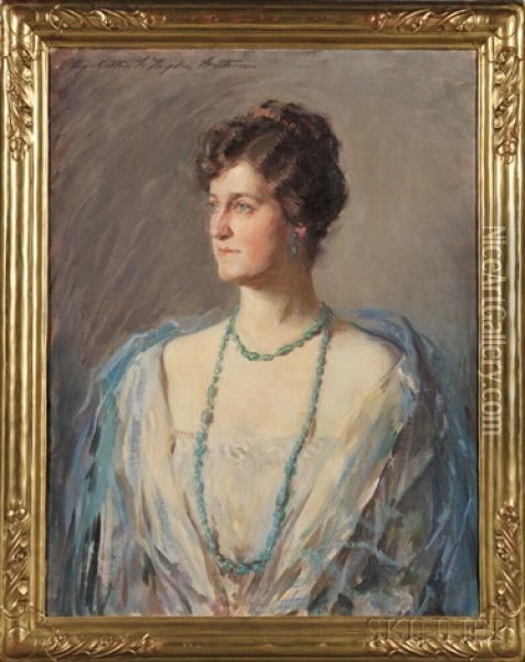 Blue And Teal/portrait Of A Lady Oil Painting - Elizabeth Villa Taylor Watson