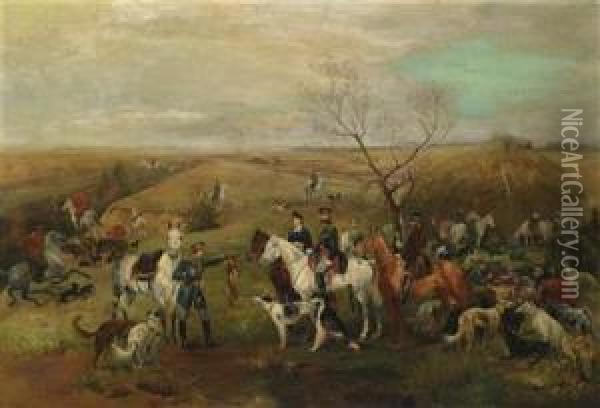 Hunting Party With Tsar Alexander Iii And Tsarina Maria Fedorovna Out Fox Hunting Oil Painting - Nikolai Semenovich Samokish