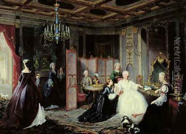 Empress Catherine the Great 1729-96 receiving a letter 1861 Oil Painting - Jan Ostoja Mioduszewski
