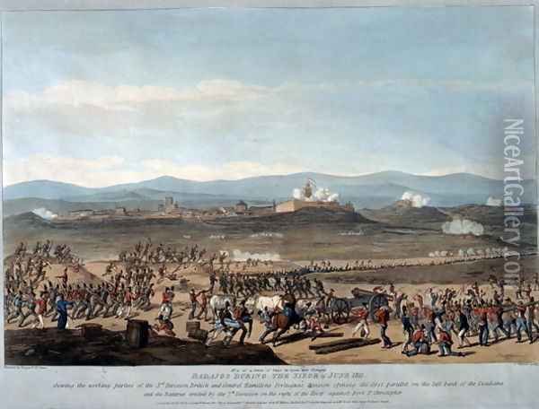 Badajoz During the Siege of June 1811, plate 4 from A Series of Views of the Principal Occurences of the Campaigns in Spain and Portugal, engraved by Charles Turner, published 1812 Oil Painting - Thomas Staunton St. Clair