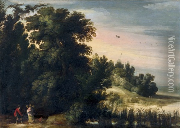 Waldige Landschaft Mit Tobias Und Dem Engel Oil Painting - Gysbrecht Leytens
