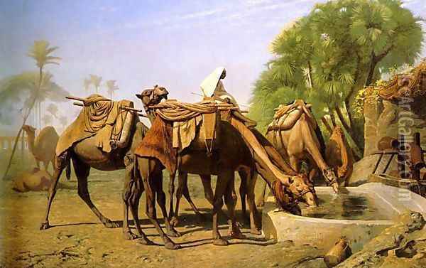 Camels at the Trough Oil Painting - Jean-Leon Gerome
