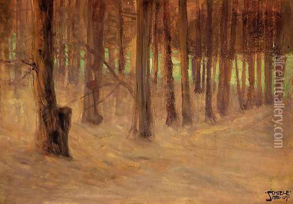 Forest With Sunlit Clearing In The Background Oil Painting - Egon Schiele
