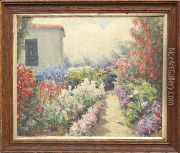 Garden Pathway In Monterey Oil Painting - William C. Adam