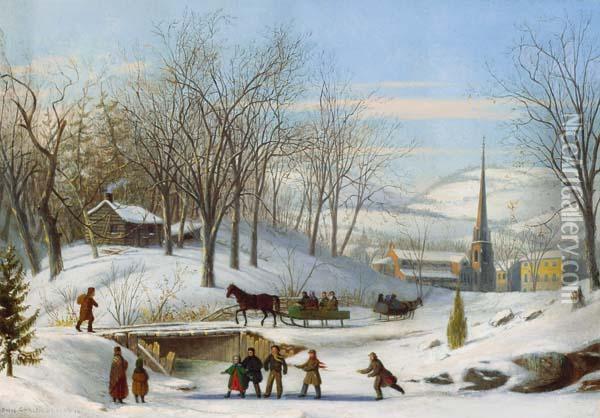''snow Scene At Utica'' Oil Painting - John Carlin