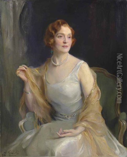 Portrait Of Cicely Wigan, Nee Cicely Margaret Bagot Oil Painting - Philip Alexius De Laszlo