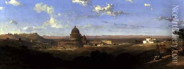 St. Peters, looking Back on Rome, 1853 Oil Painting - David Roberts