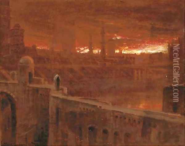 Christian leaving the City of Destruction 'The people that walked in darkness etc.' Oil Painting - Albert Goodwin