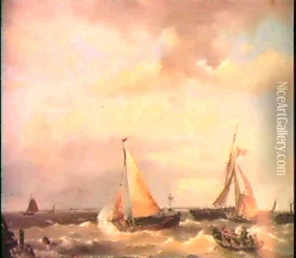 A Stiff Breeze At Sea Oil Painting - Johannes Hermanus Koekkoek