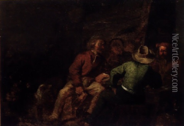 Peasants In An Interior Oil Painting - Cornelis Saftleven