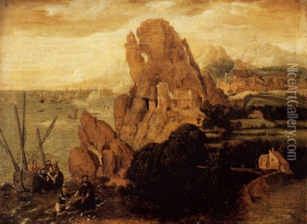 Landscape With The Calling Of Saint Peter Oil Painting - Herri met de Bles