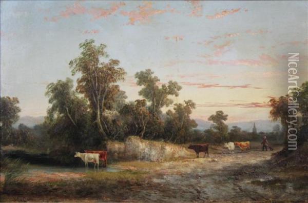 Cattle In Landscape Oil Painting - John Crome