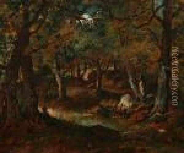 Barbizon Forest Scene Oil Painting - Narcisse-Virgile D Az De La Pena