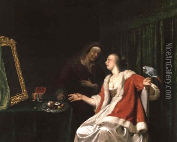 Vertumnus Und Pomona Oil Painting - Frans van Mieris the Elder