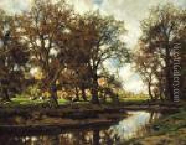 Grazing At The Vordense Beek Oil Painting - Arnold Marc Gorter