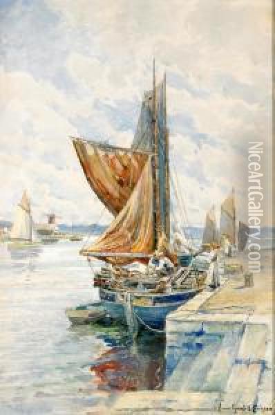 Segelskuta Vid Hamnen - Sommardag I Marstrand Oil Painting - Anna Gardell-Ericson
