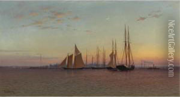 Sailboats At Sunset Oil Painting - Francis Augustus Silva