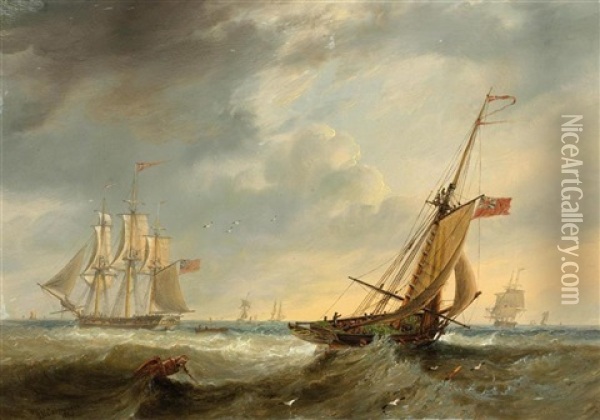 Marineszenen Mit Segelschiffen Auf Der See (pair) Oil Painting - John Wilson Carmichael