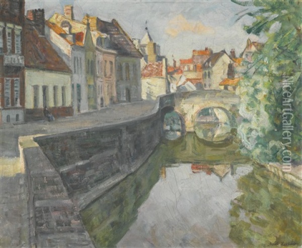 Bruges Canal Oil Painting - Arnold Borisovich Lakhovsky
