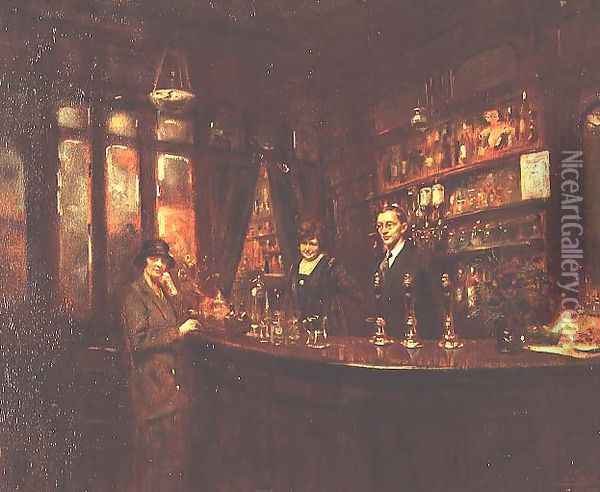 Interior of a pub in Chelsea, 1925 Oil Painting - Leon Sprinck