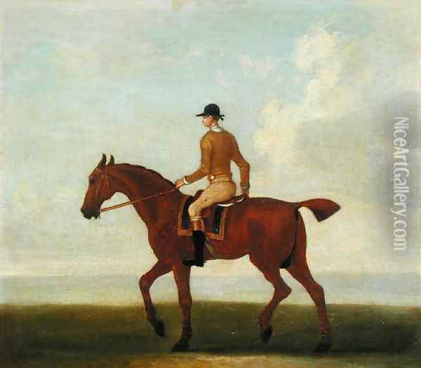 A Chestnut Racehorse with Jockey Up, c.1730 Oil Painting - James Seymour