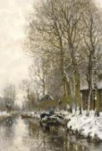 Along A Snowcovered Stream Oil Painting - Petrus Paulus Schiedges