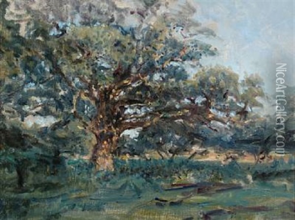 A Large Oak Tree Oil Painting - Viggo Johansen