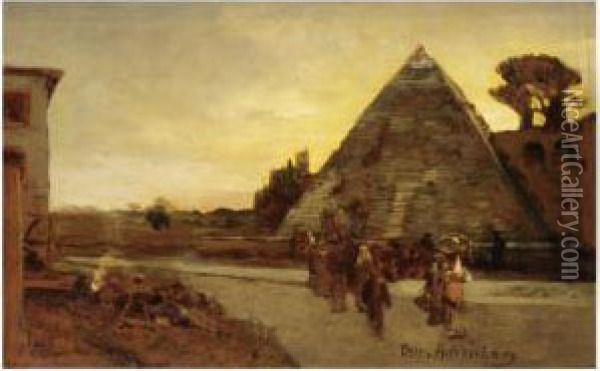 Pyramid Of Cestius Oil Painting - Oswald Achenbach
