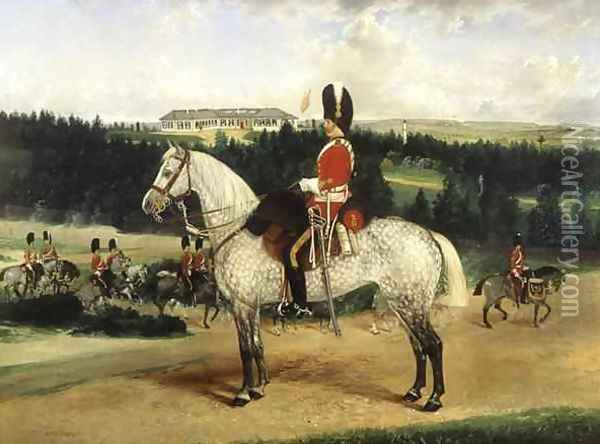 A Squadron Sergeant Major a Kettle Drummer and a Detachment of Scots Greys Oil Painting - Edwin Frederick Holt