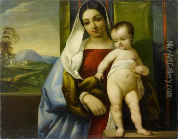 Madonna And Child. Oil Painting - Tiziano Vecellio (Titian)