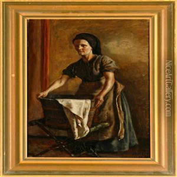 Young Woman With A Washbowl Oil Painting - Ludovica Thornam