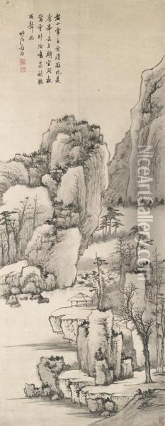 Waterfall From The Mount Lu Oil Painting - Luo Mu
