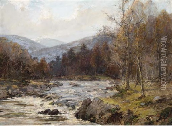 Spring On The River Spey, Aberdeenshire Oil Painting - Archibald Kay