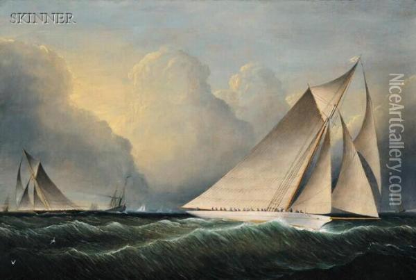Yachts Rounding The Mark Oil Painting - James E. Buttersworth
