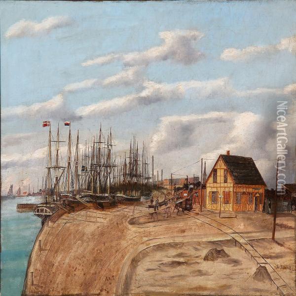 Harbour Scene, Presumably From The Old Free Port Of Copenhagen Oil Painting - Johannes Jensen