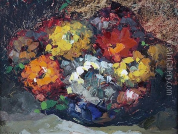 Bouquets De Fleurs (2 Works) Oil Painting - Louis Pastour