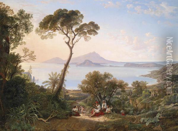 The Viewfrom Posillippo Of Bagnoli Oil Painting - Friedrich August Elsasser
