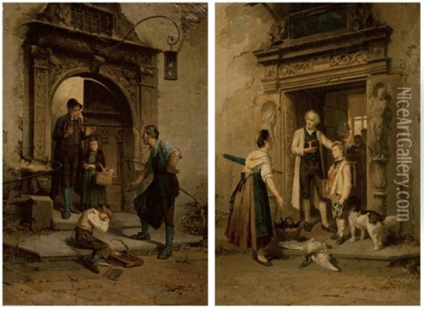 L'ardoise Cassee Et Les Felicitations Du Maitre D'ecole (pair) Oil Painting - Theodore Gerard