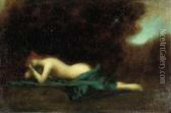 A Reclining Nude
Oil On Canvas Oil Painting - Jean-Jacques Henner