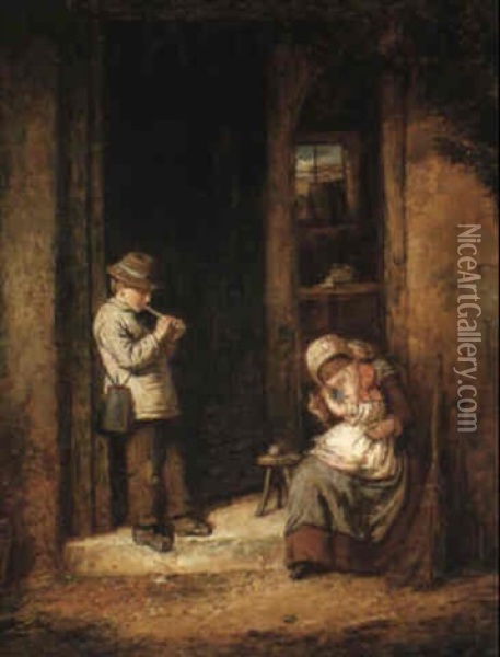 Playing On The Doorstep Oil Painting - Mark William Langlois